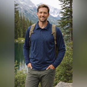 L.L. Bean Men's Ultralight Long Sleeve Adventure Polo in Navy Night Size Large